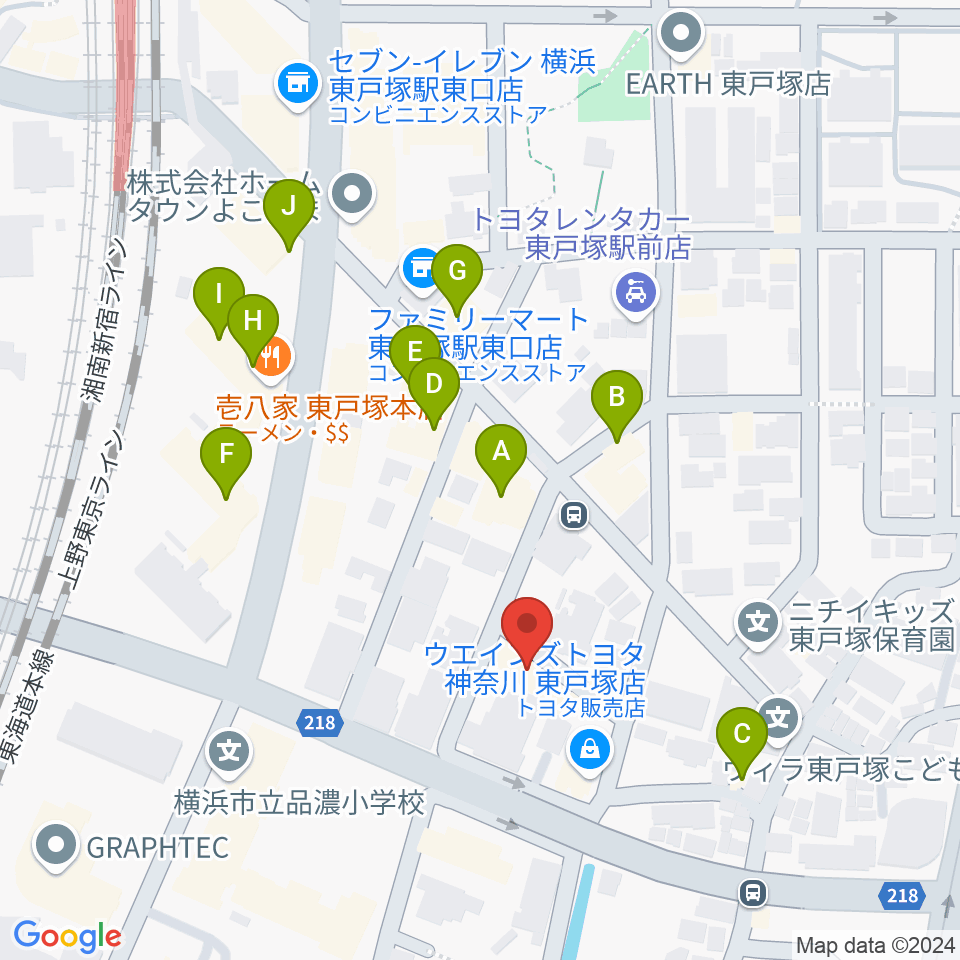 西本ギター教室周辺のファミレス・ファーストフード一覧地図