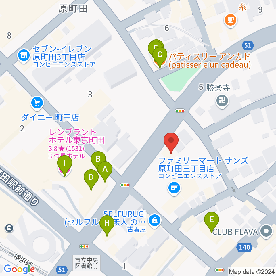 町田アイビー周辺のファミレス・ファーストフード一覧地図