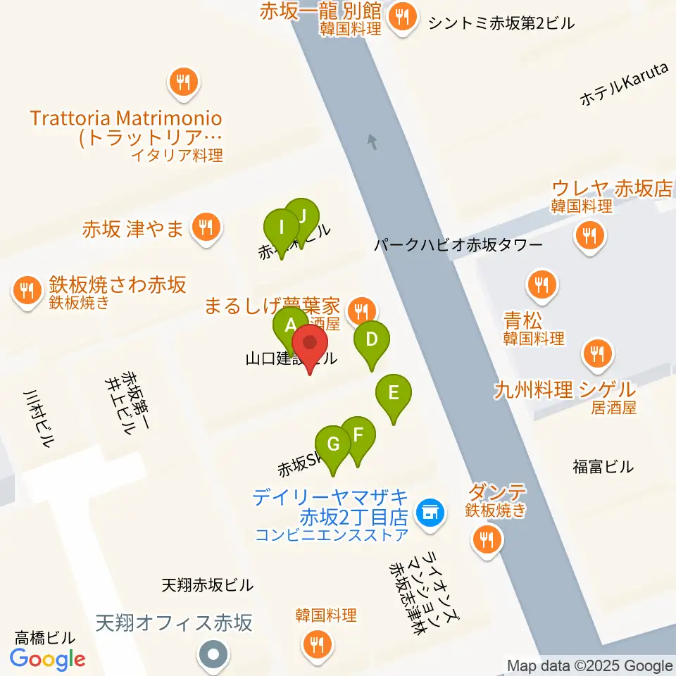 赤坂カーペディアム周辺のファミレス・ファーストフード一覧地図