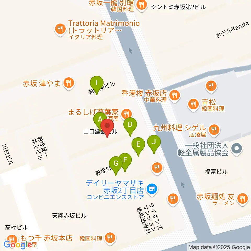 赤坂カーペディアム周辺のファミレス・ファーストフード一覧地図