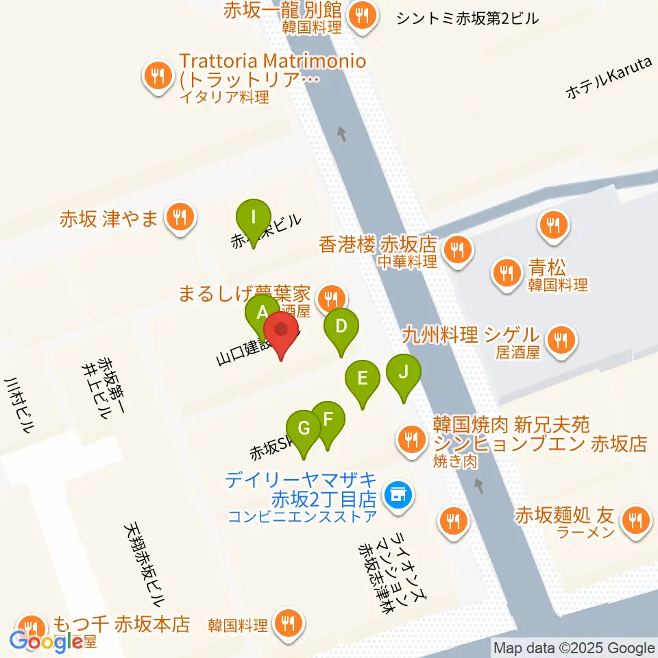 赤坂カーペディアム周辺のファミレス・ファーストフード一覧地図