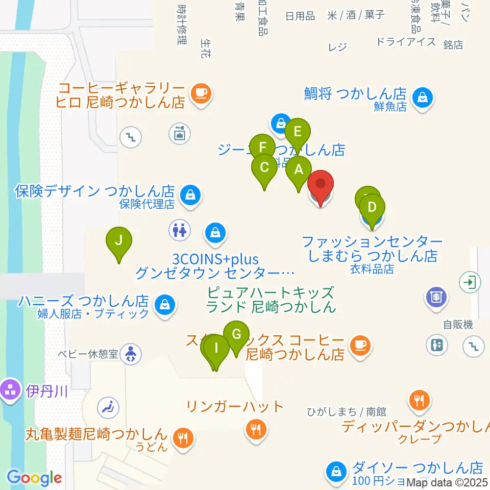 つかしんカルチャーセンター周辺のファミレス・ファーストフード一覧地図