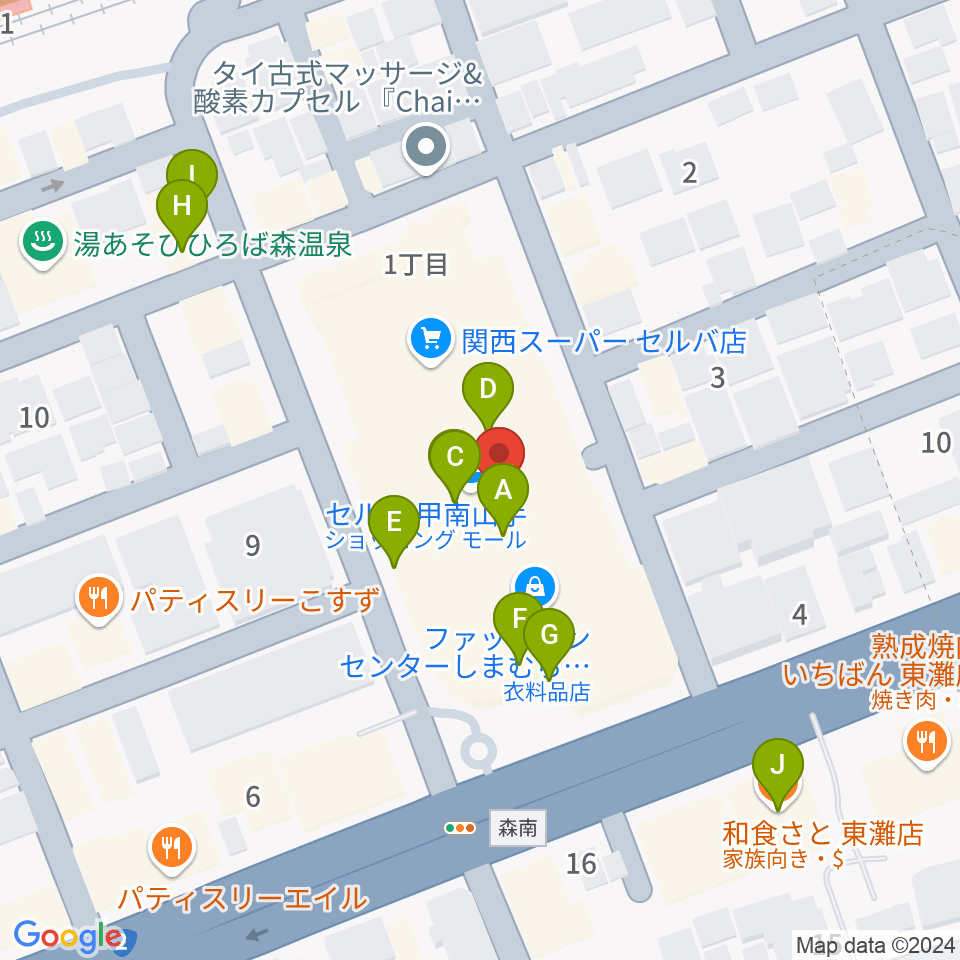 甲南山手カルチャーセンター周辺のファミレス・ファーストフード一覧地図