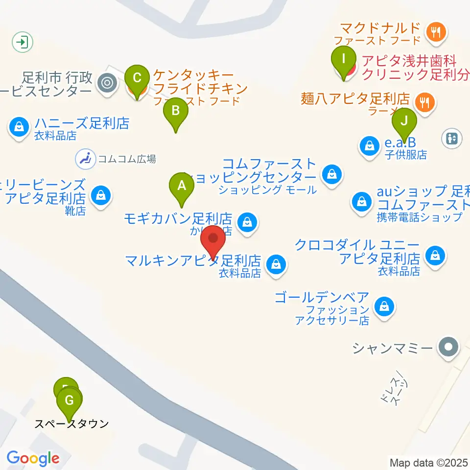 足利カルチャーセンター周辺のファミレス・ファーストフード一覧地図