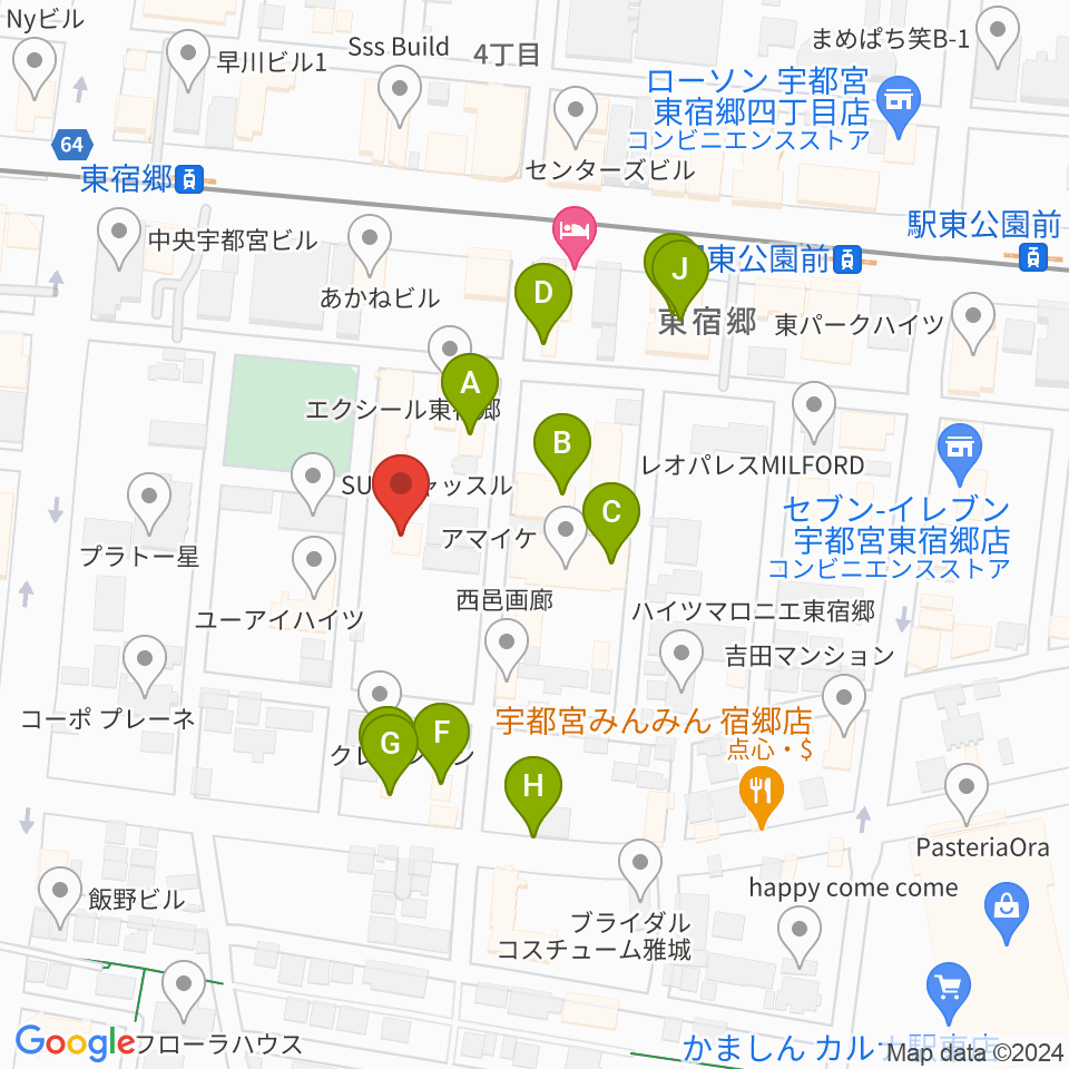 アコースティックスタジオ周辺のファミレス・ファーストフード一覧地図