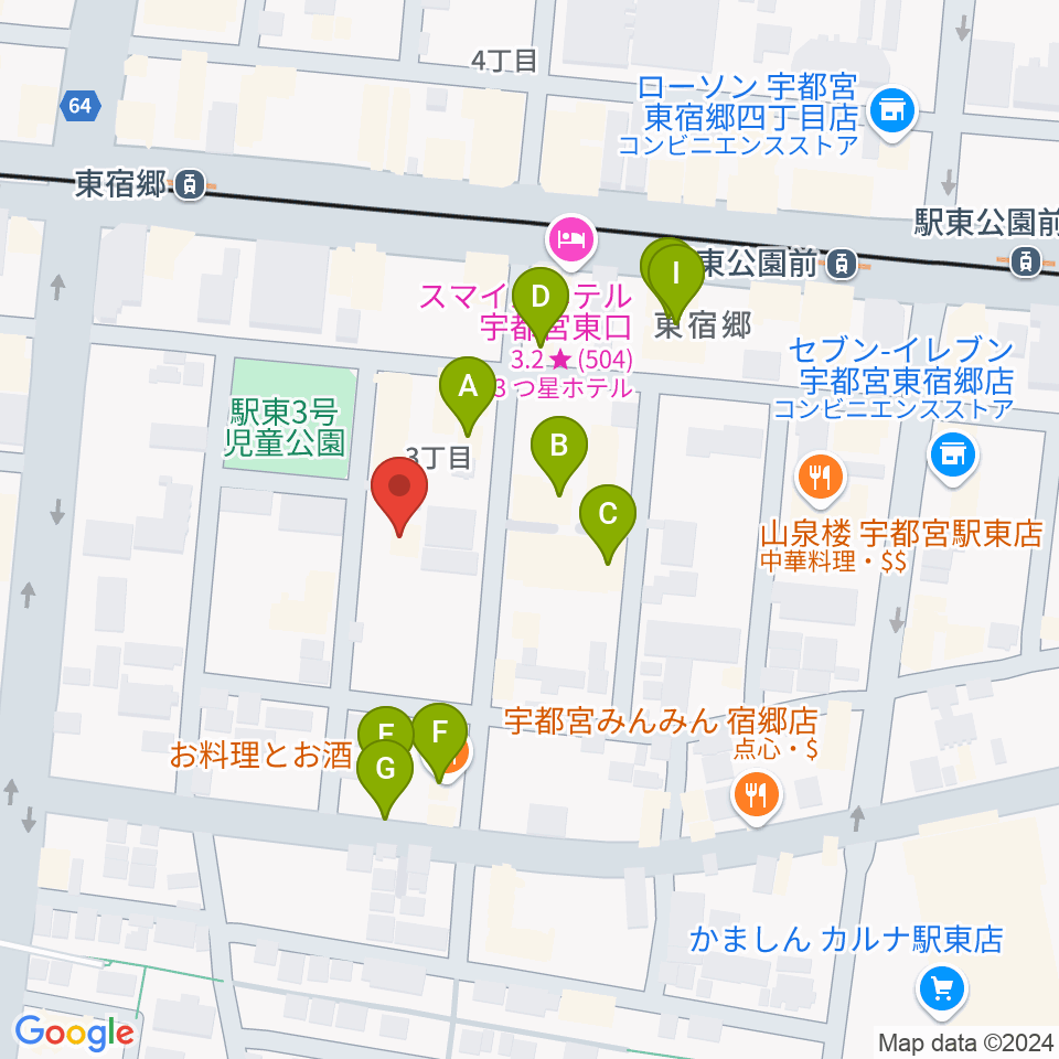 アコースティックスタジオ周辺のファミレス・ファーストフード一覧地図