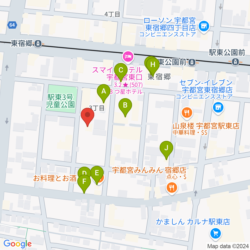 アコースティックスタジオ周辺のファミレス・ファーストフード一覧地図