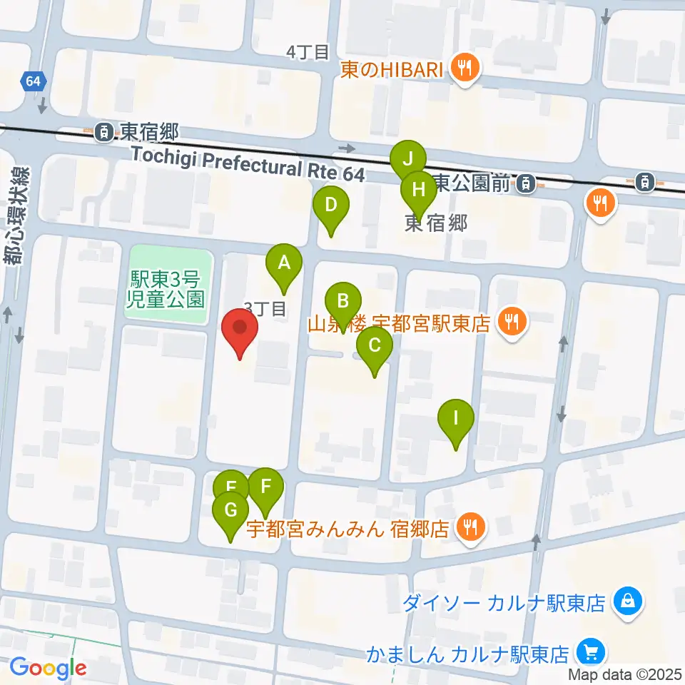 アコースティックスタジオ周辺のファミレス・ファーストフード一覧地図