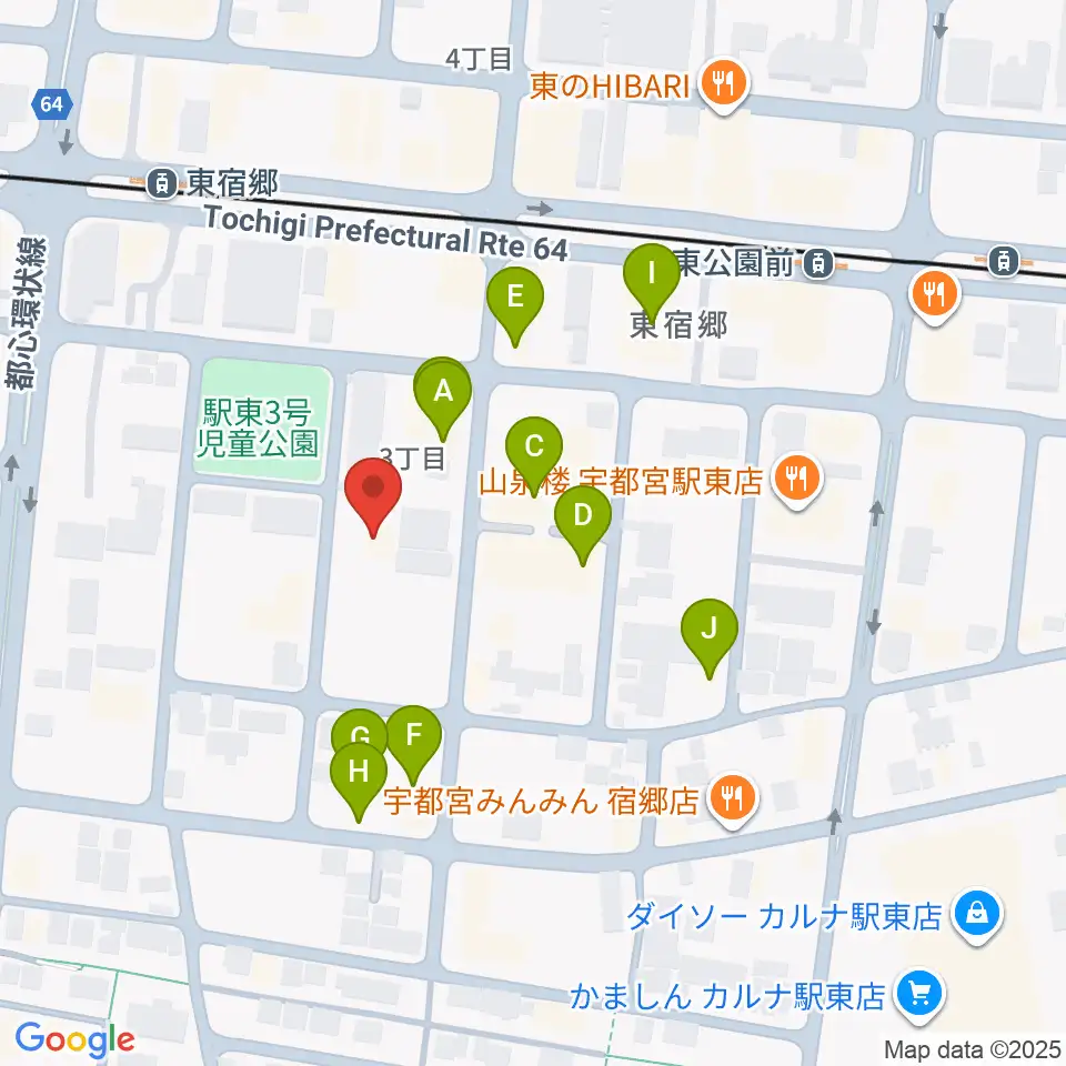 アコースティックスタジオ周辺のファミレス・ファーストフード一覧地図