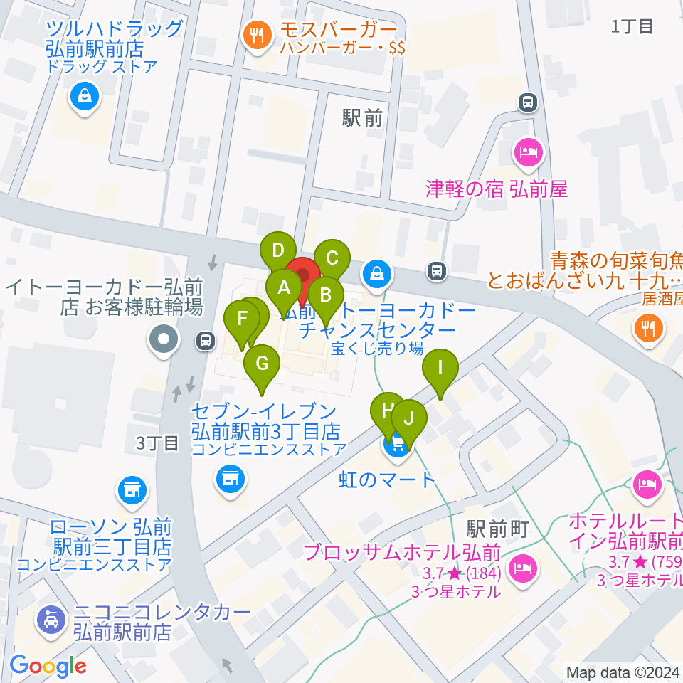 ヨークカルチャーセンター弘前周辺のファミレス・ファーストフード一覧地図