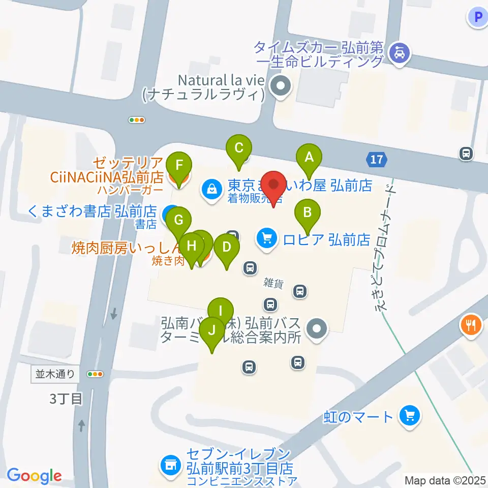 ヨークカルチャーセンター弘前周辺のファミレス・ファーストフード一覧地図