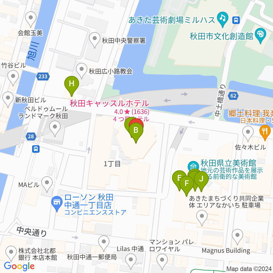 秋田カルチャースクール周辺のファミレス・ファーストフード一覧地図