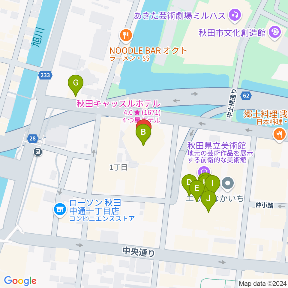 秋田カルチャースクール周辺のファミレス・ファーストフード一覧地図