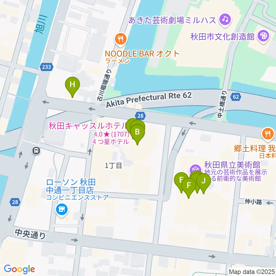 秋田カルチャースクール周辺のファミレス・ファーストフード一覧地図