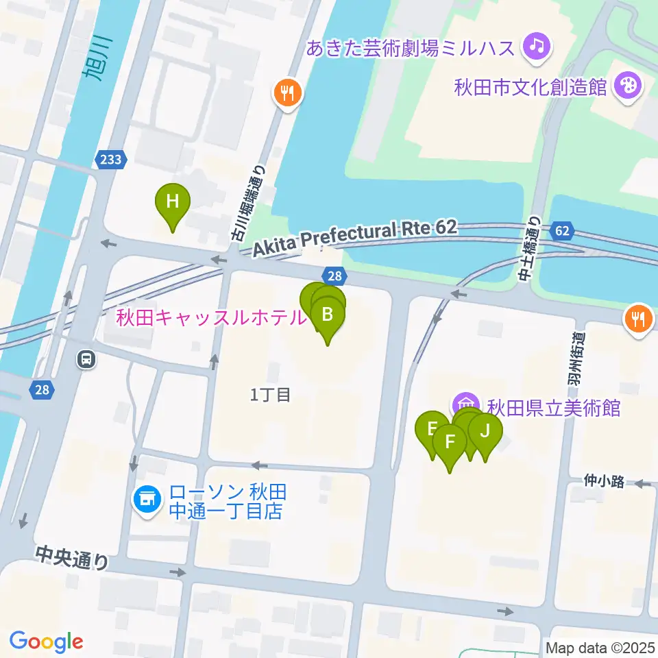 秋田カルチャースクール周辺のファミレス・ファーストフード一覧地図
