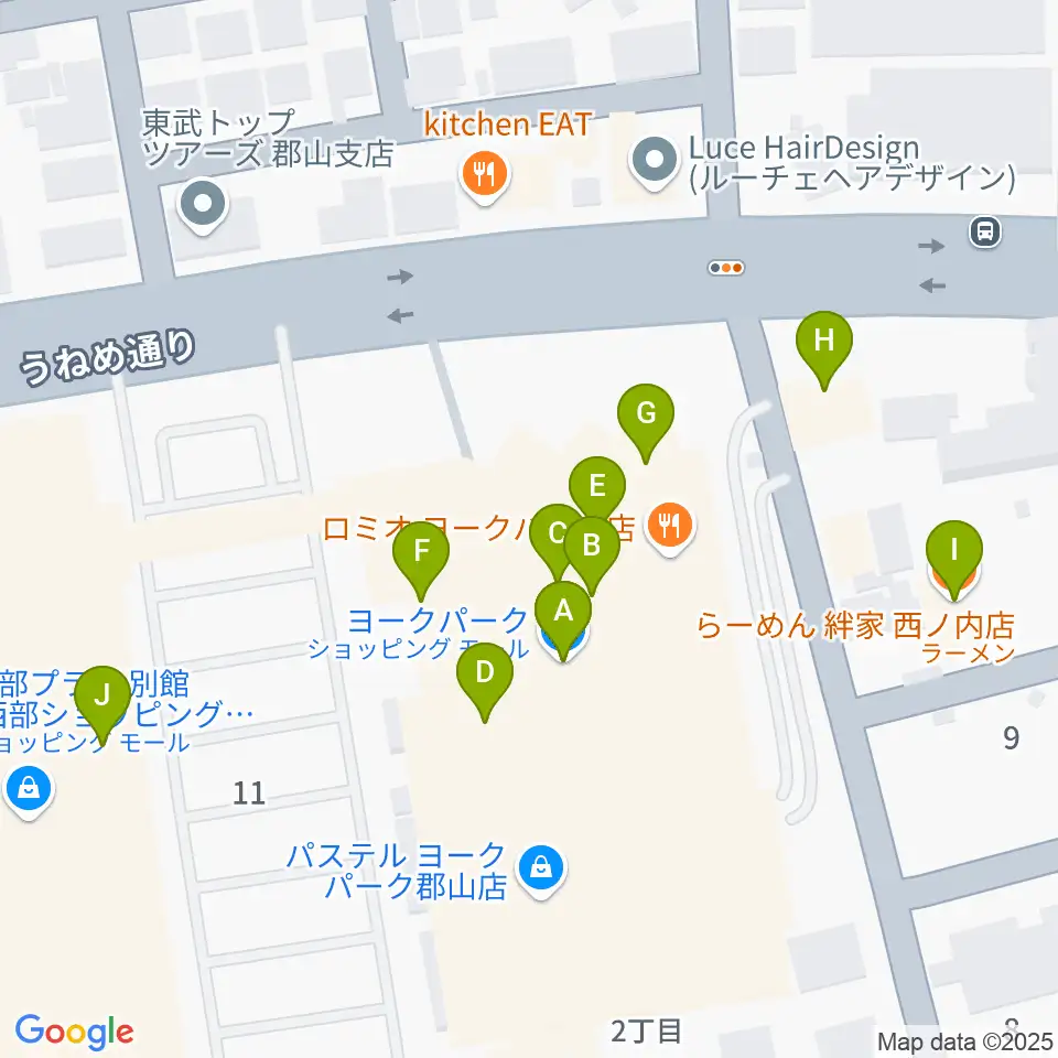 ヨークカルチャーセンター郡山周辺のファミレス・ファーストフード一覧地図