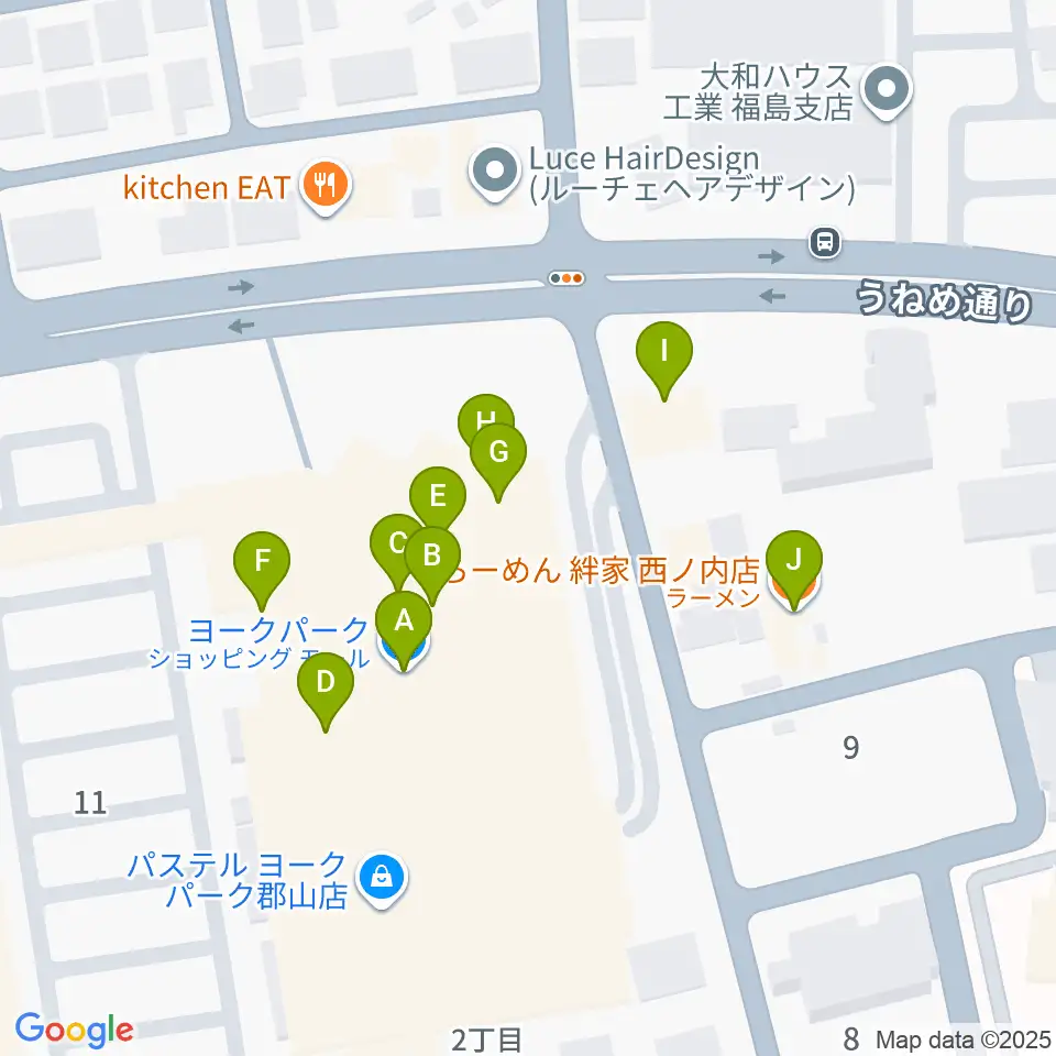 ヨークカルチャーセンター郡山周辺のファミレス・ファーストフード一覧地図