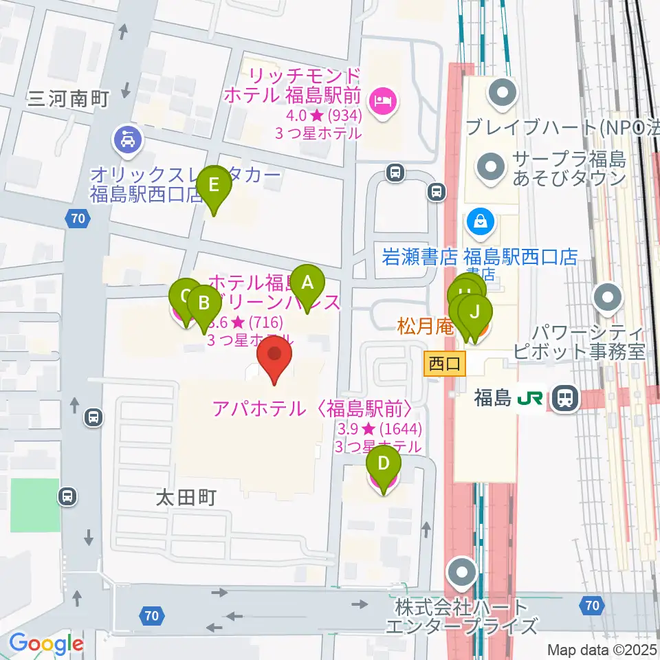 ヨークカルチャーセンター福島周辺のファミレス・ファーストフード一覧地図