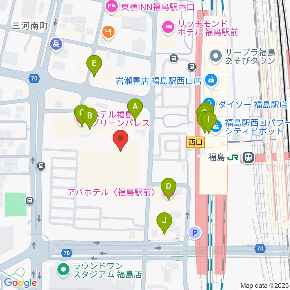 ヨークカルチャーセンター福島周辺のファミレス・ファーストフード一覧地図