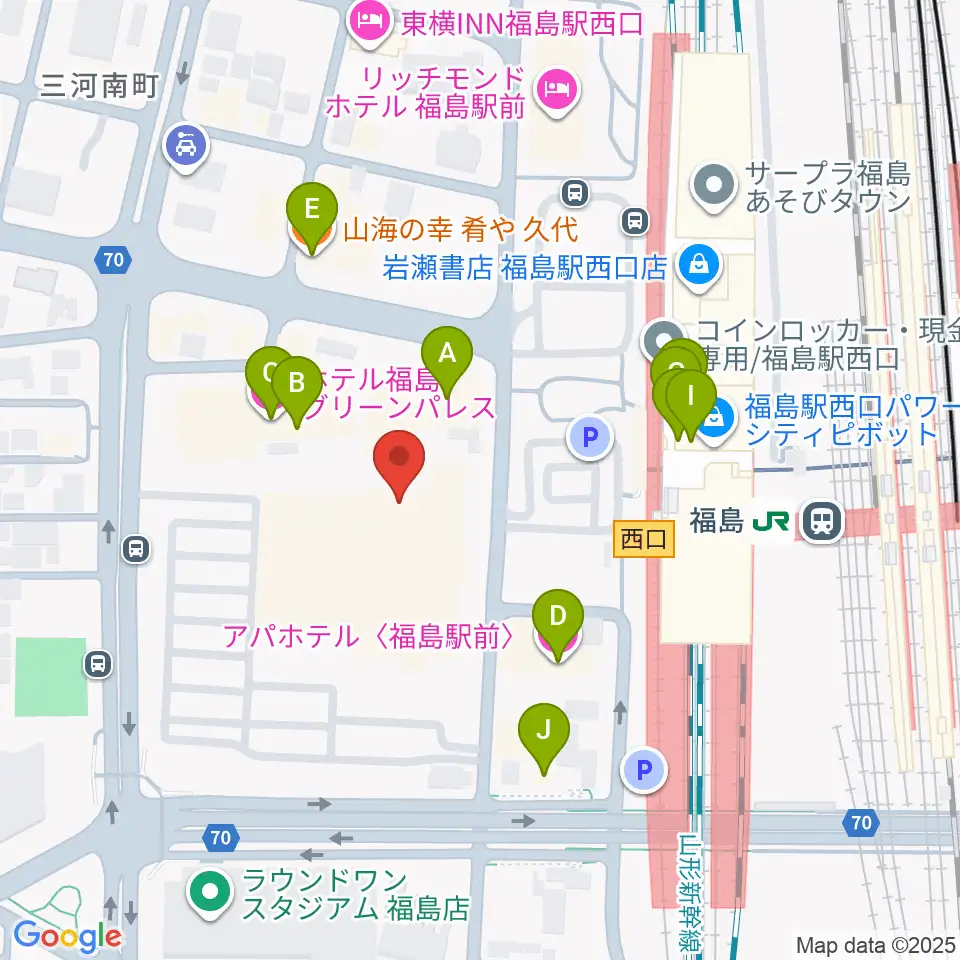 ヨークカルチャーセンター福島周辺のファミレス・ファーストフード一覧地図
