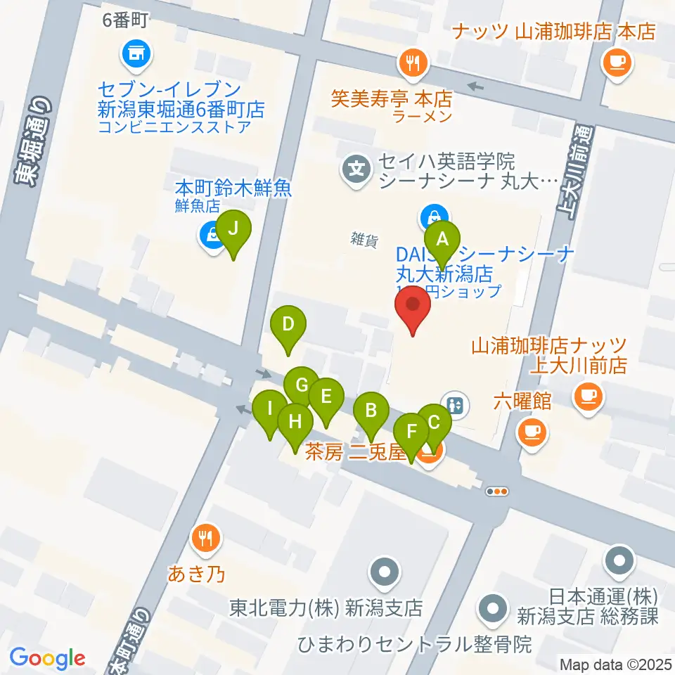 ヨークカルチャーセンター新潟周辺のファミレス・ファーストフード一覧地図