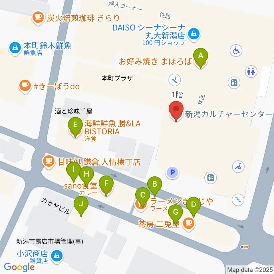 ヨークカルチャーセンター新潟周辺のファミレス・ファーストフード一覧地図