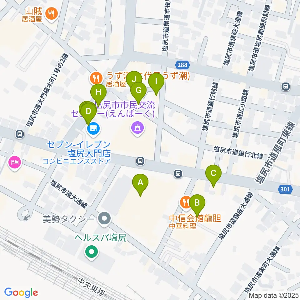 塩尻市民カルチャーセンター周辺のファミレス・ファーストフード一覧地図