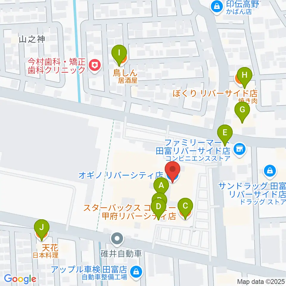 リバーシティーカルチャーセンター周辺のファミレス・ファーストフード一覧地図