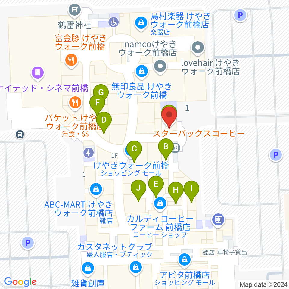 前橋カルチャーセンター周辺のファミレス・ファーストフード一覧地図