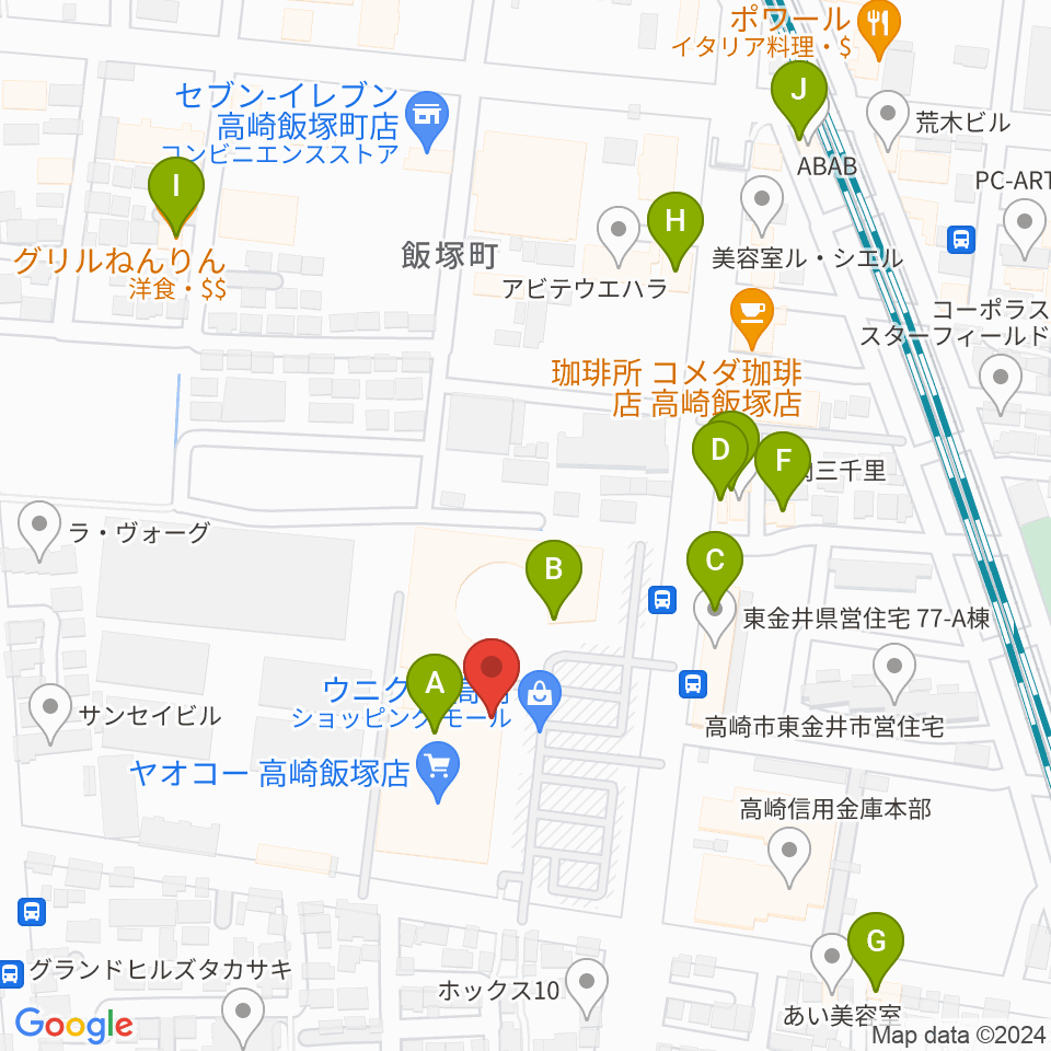 高崎カルチャーセンター周辺のファミレス・ファーストフード一覧地図