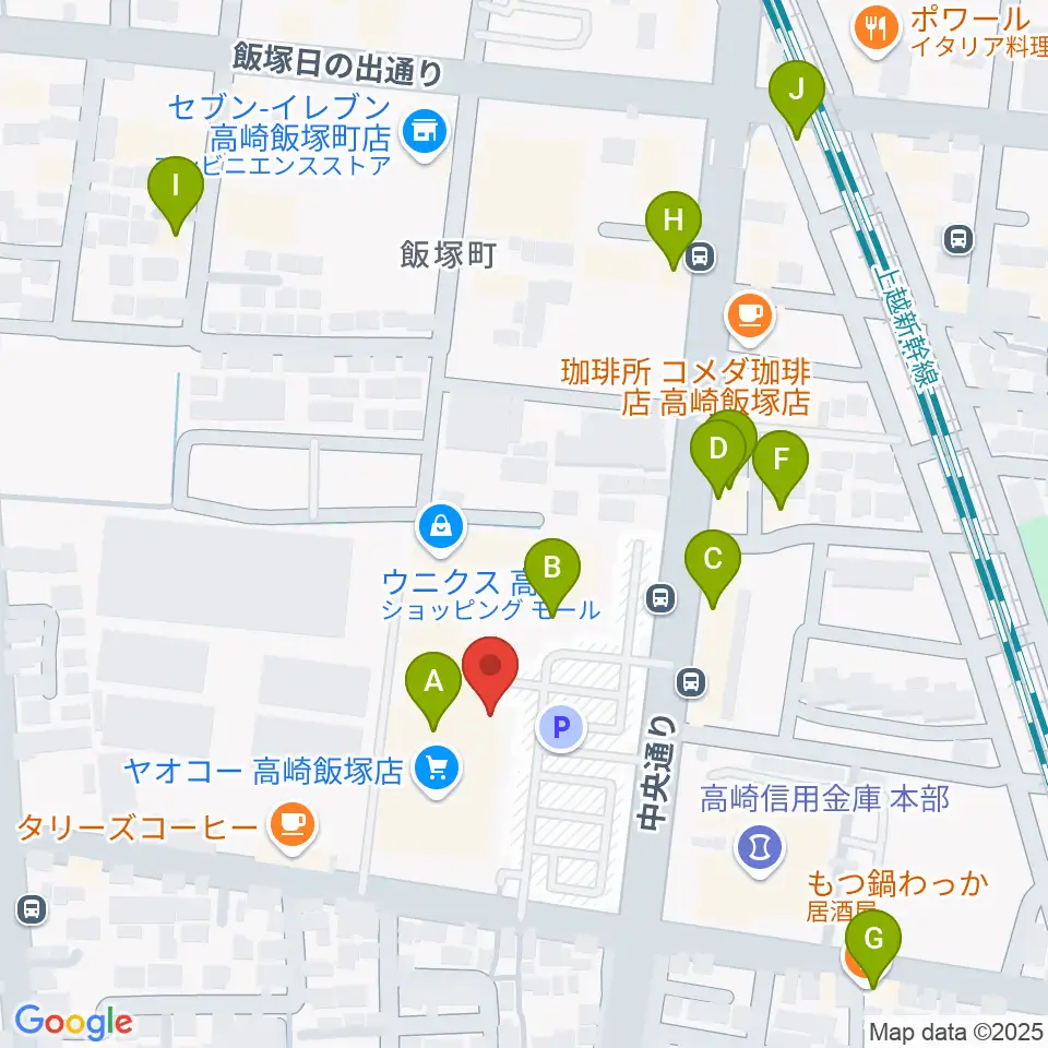 高崎カルチャーセンター周辺のファミレス・ファーストフード一覧地図