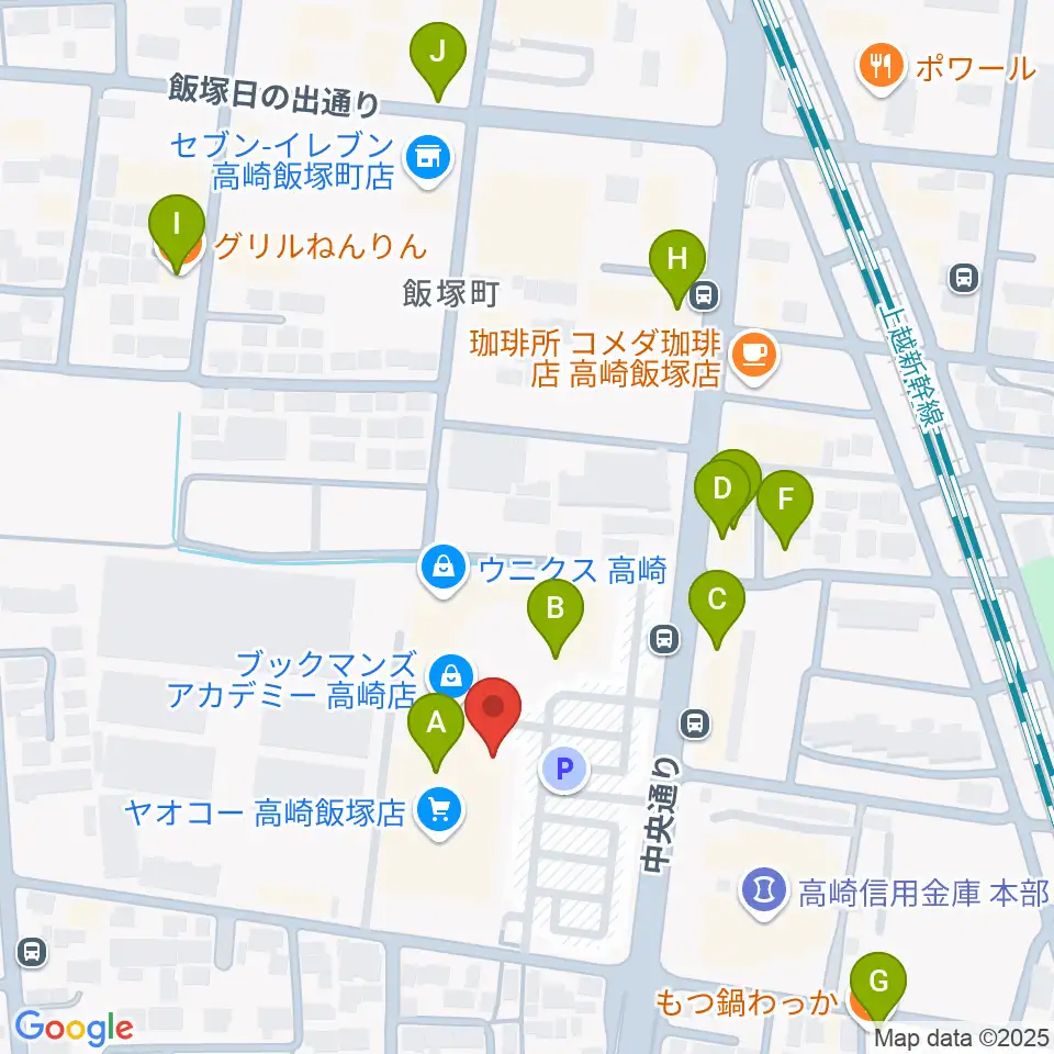 高崎カルチャーセンター周辺のファミレス・ファーストフード一覧地図