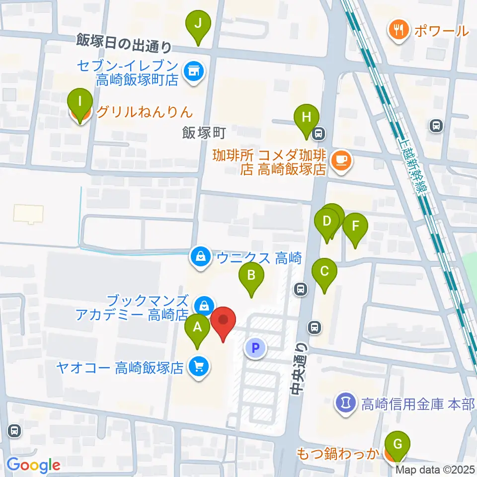 高崎カルチャーセンター周辺のファミレス・ファーストフード一覧地図