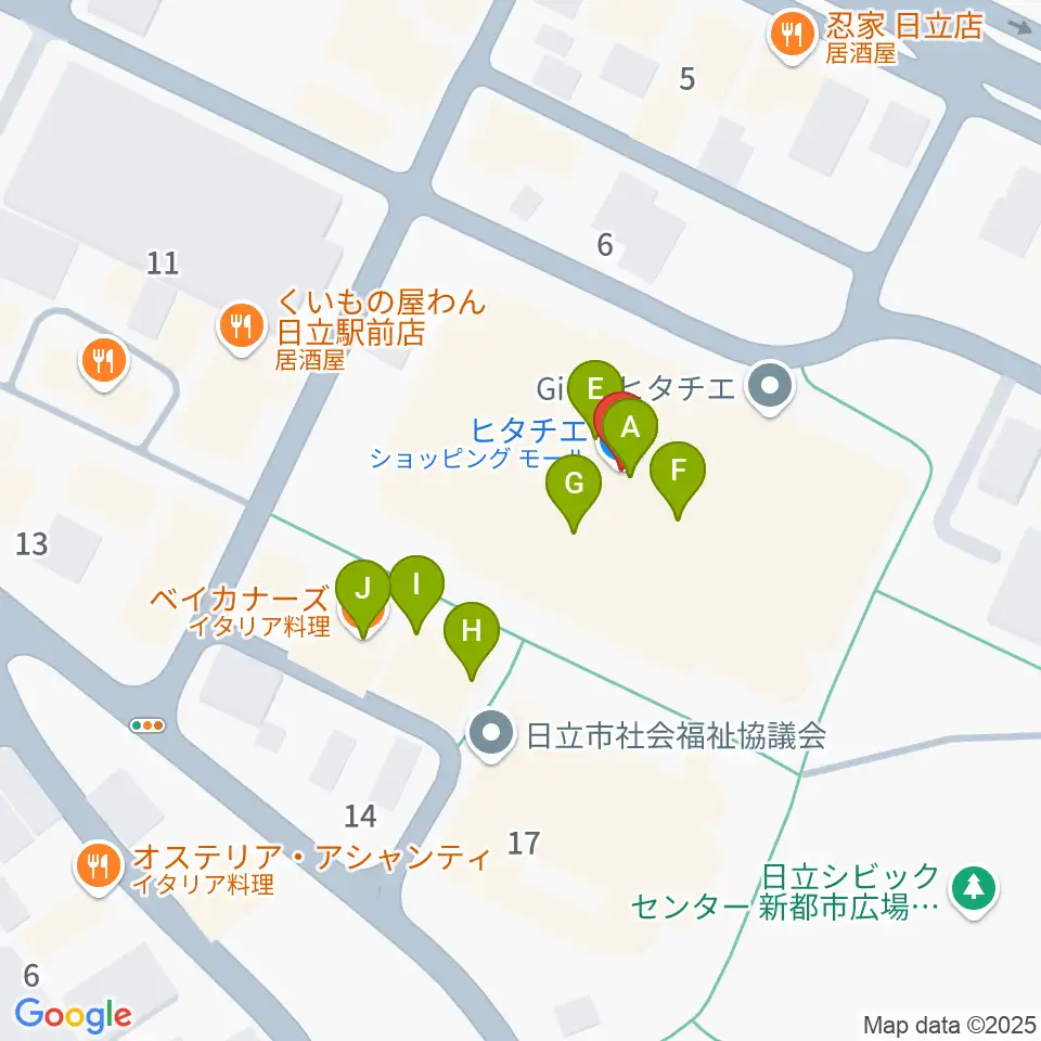 日立カルチャープラザ周辺のファミレス・ファーストフード一覧地図