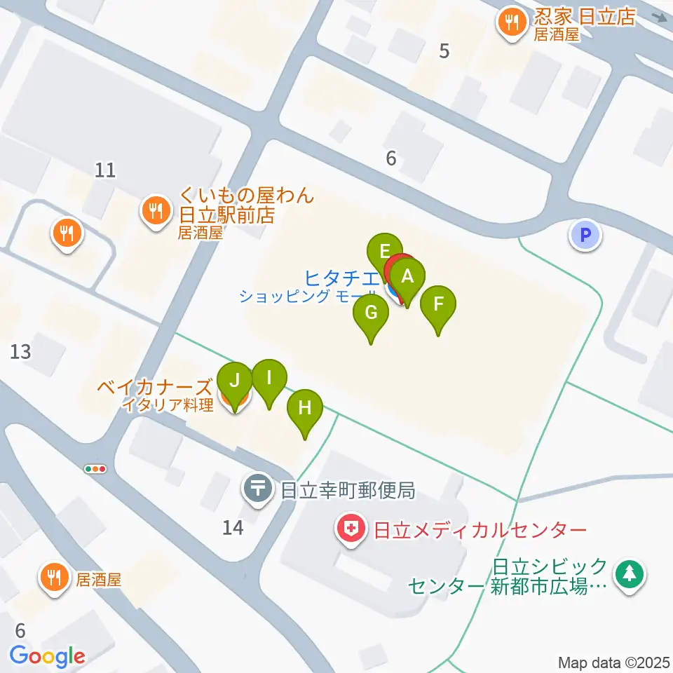 日立カルチャープラザ周辺のファミレス・ファーストフード一覧地図