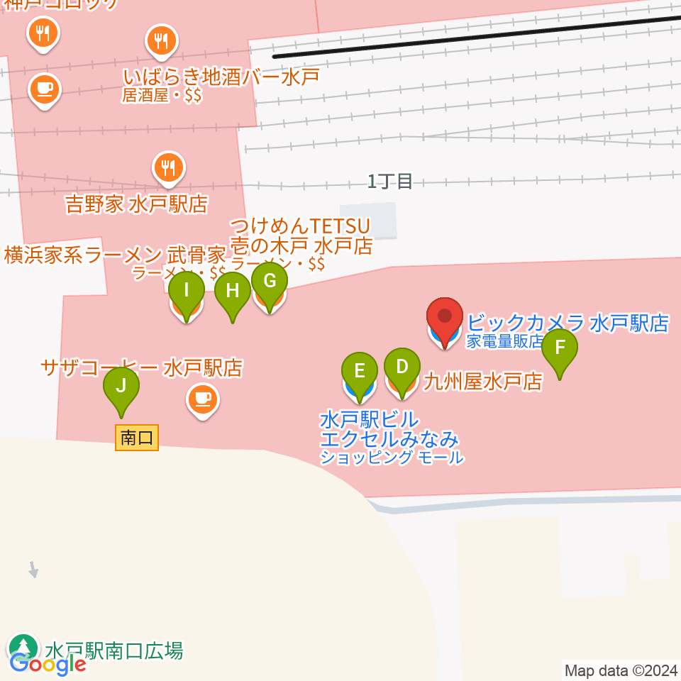 エクセルカルチャーセンター周辺のファミレス・ファーストフード一覧地図