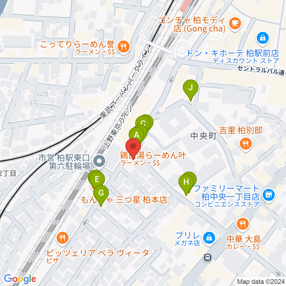 メアボイストレーニング柏周辺のファミレス・ファーストフード一覧地図