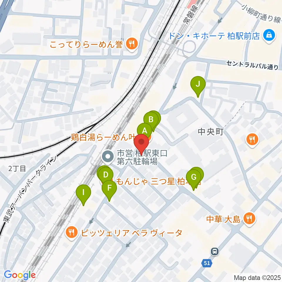 メアボイストレーニング柏周辺のファミレス・ファーストフード一覧地図