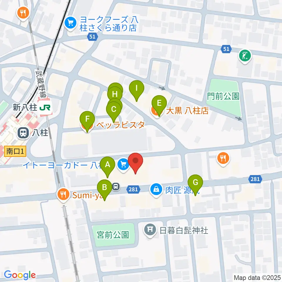 ヨークカルチャーセンター八柱周辺のファミレス・ファーストフード一覧地図