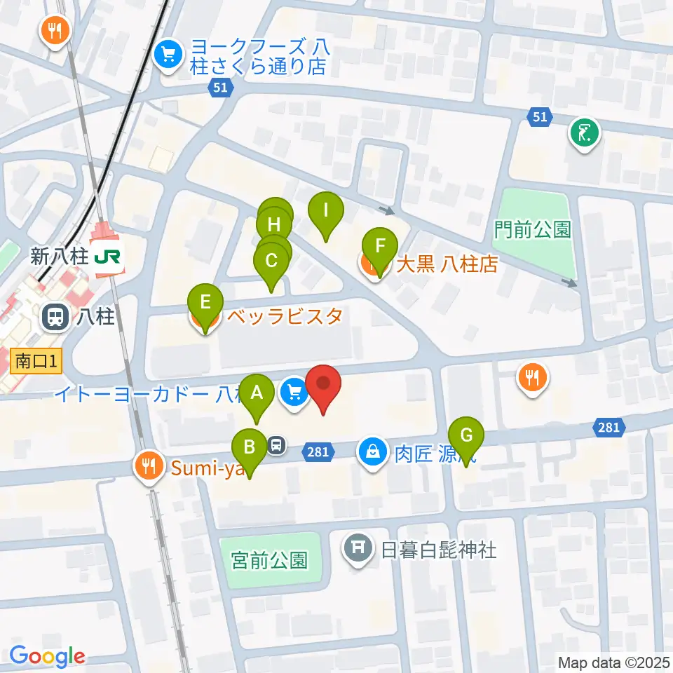 ヨークカルチャーセンター八柱周辺のファミレス・ファーストフード一覧地図