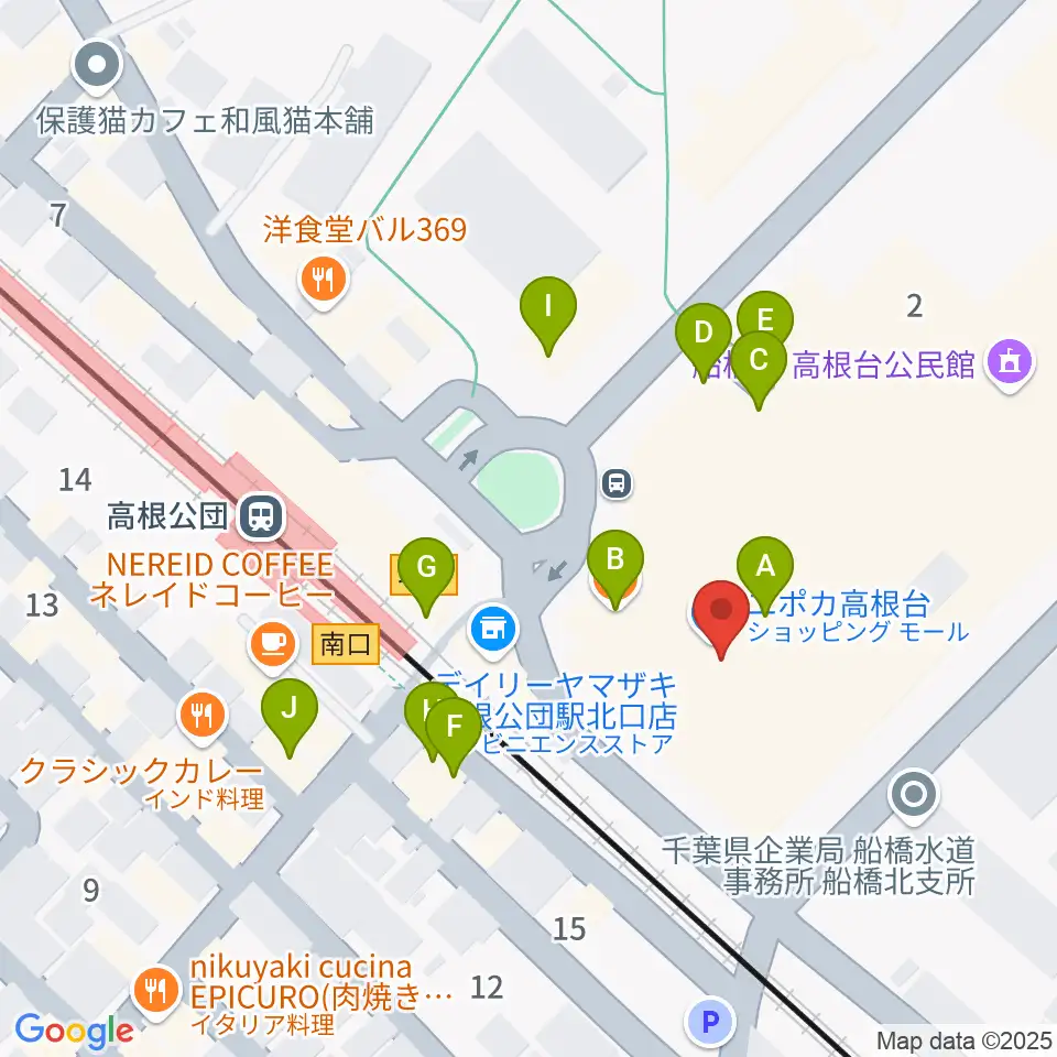高根台カルチャーセンター周辺のファミレス・ファーストフード一覧地図