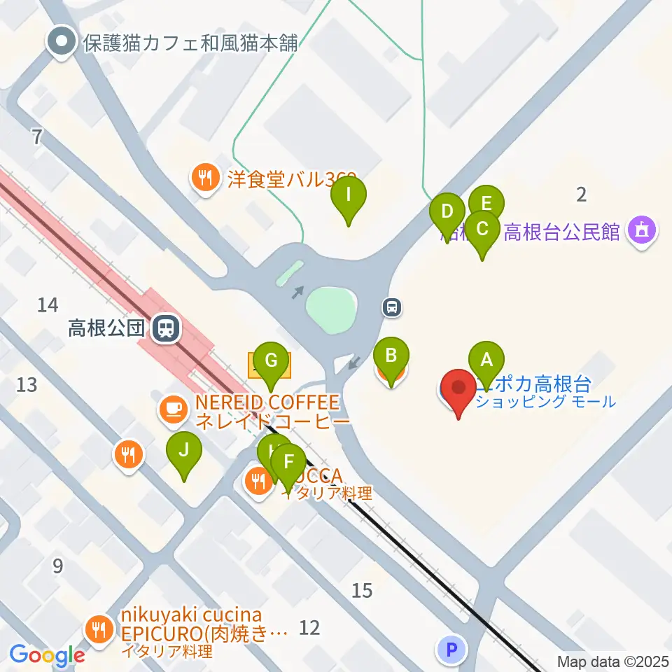 高根台カルチャーセンター周辺のファミレス・ファーストフード一覧地図