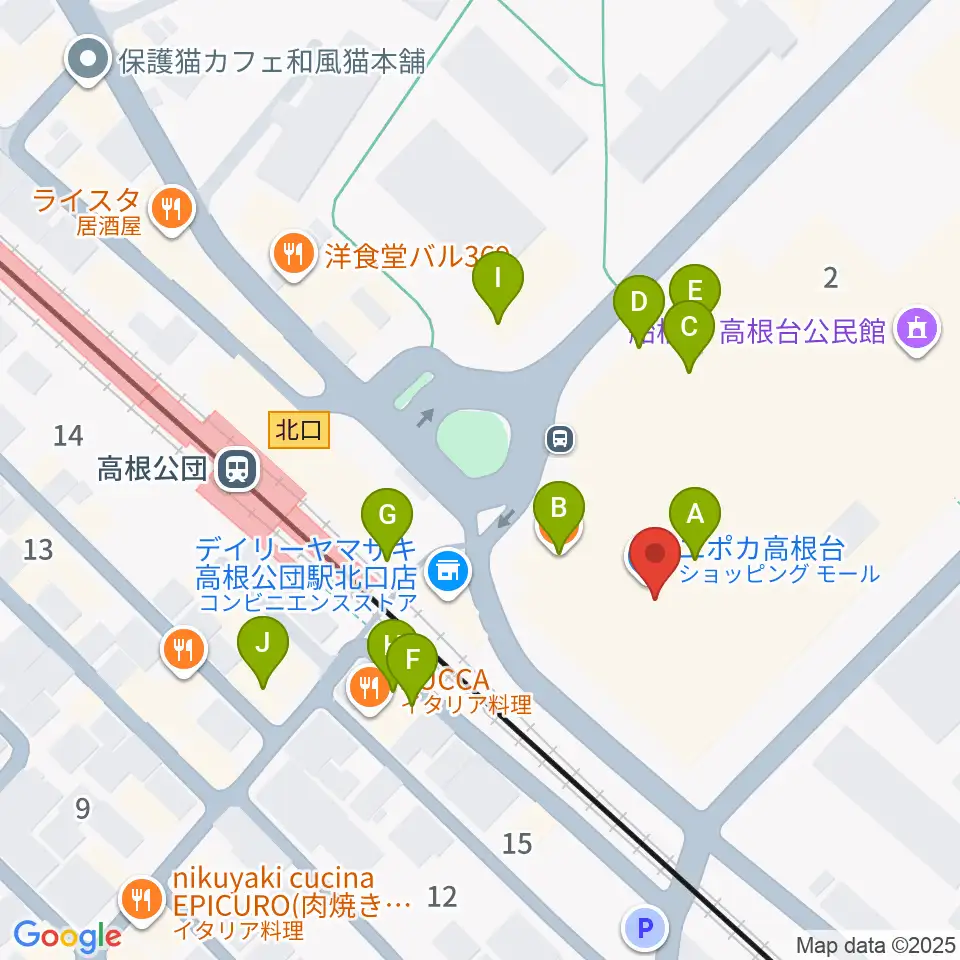 高根台カルチャーセンター周辺のファミレス・ファーストフード一覧地図