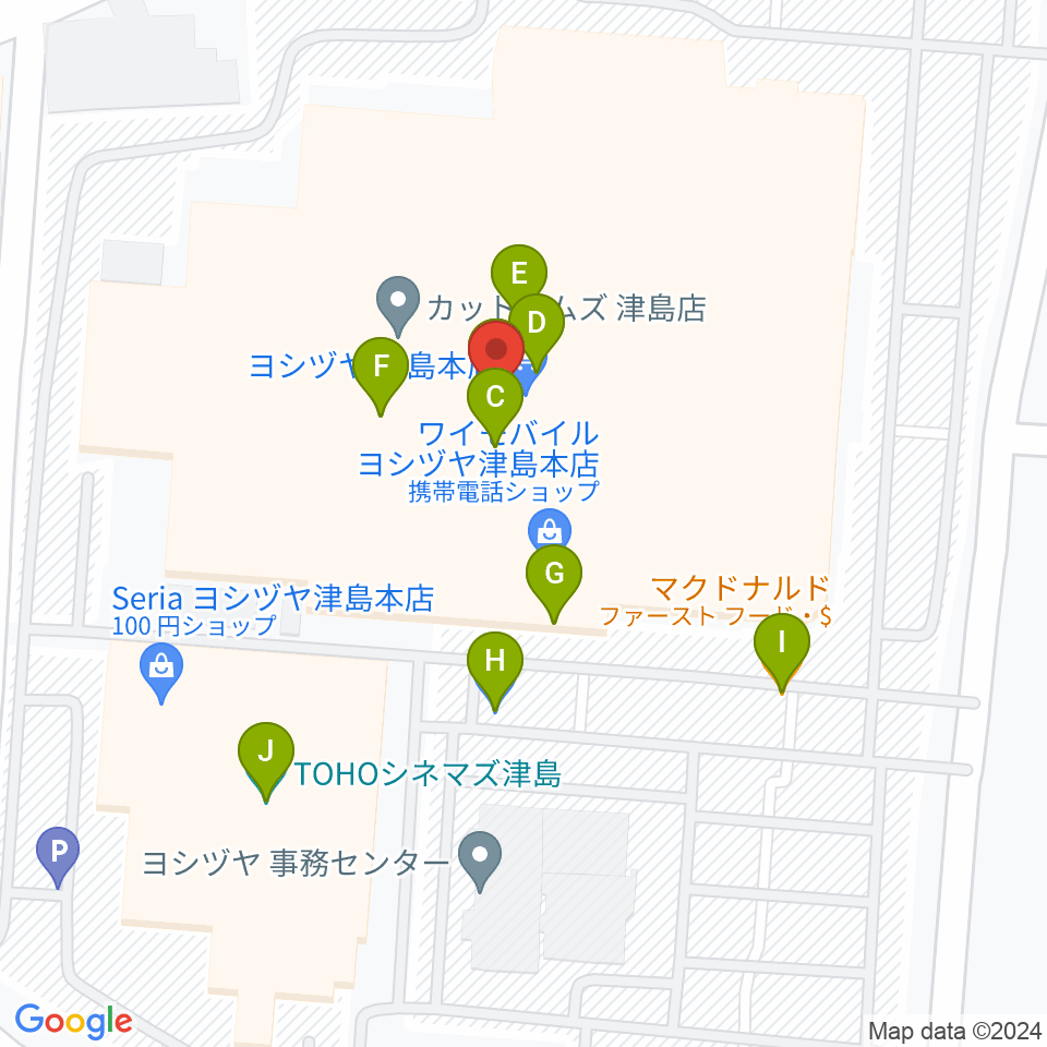 矢木楽器店 ヨシヅヤ津島センター周辺のファミレス・ファーストフード一覧地図