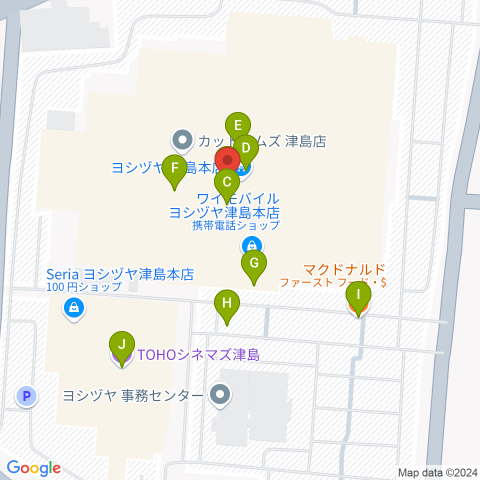 矢木楽器店 ヨシヅヤ津島センター周辺のファミレス・ファーストフード一覧地図