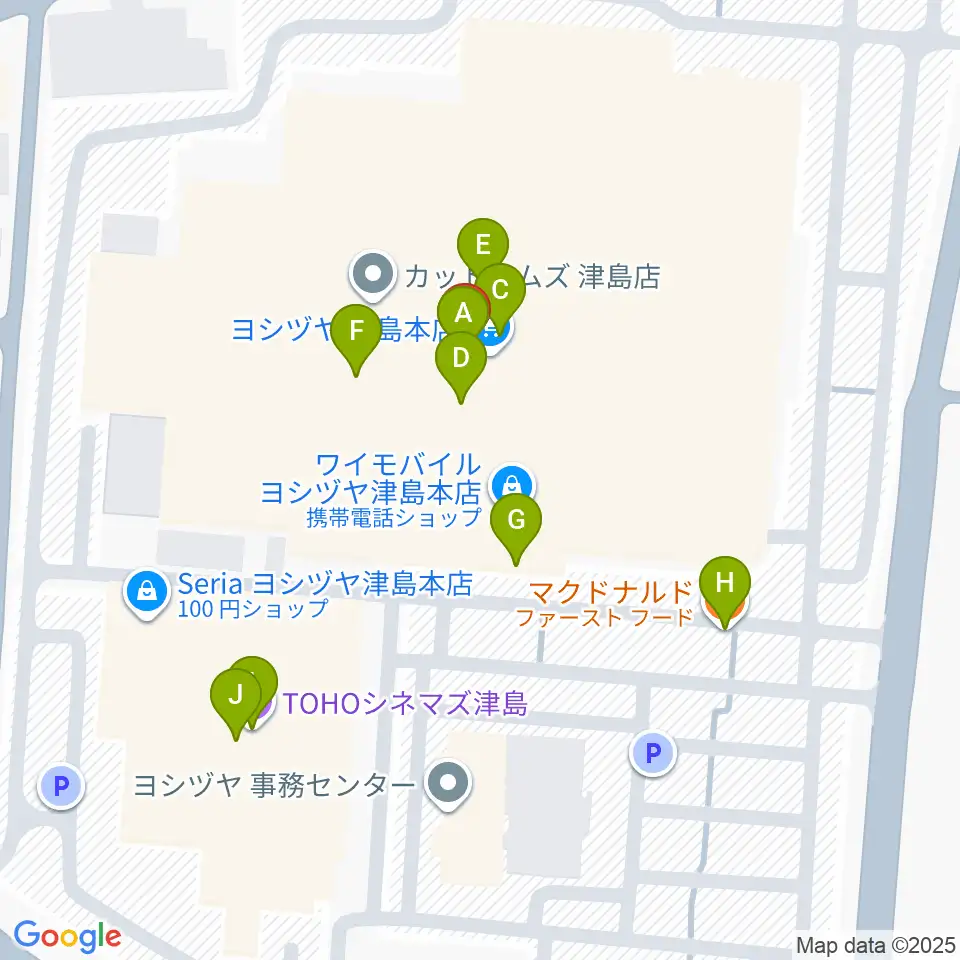 矢木楽器店 ヨシヅヤ津島センター周辺のファミレス・ファーストフード一覧地図