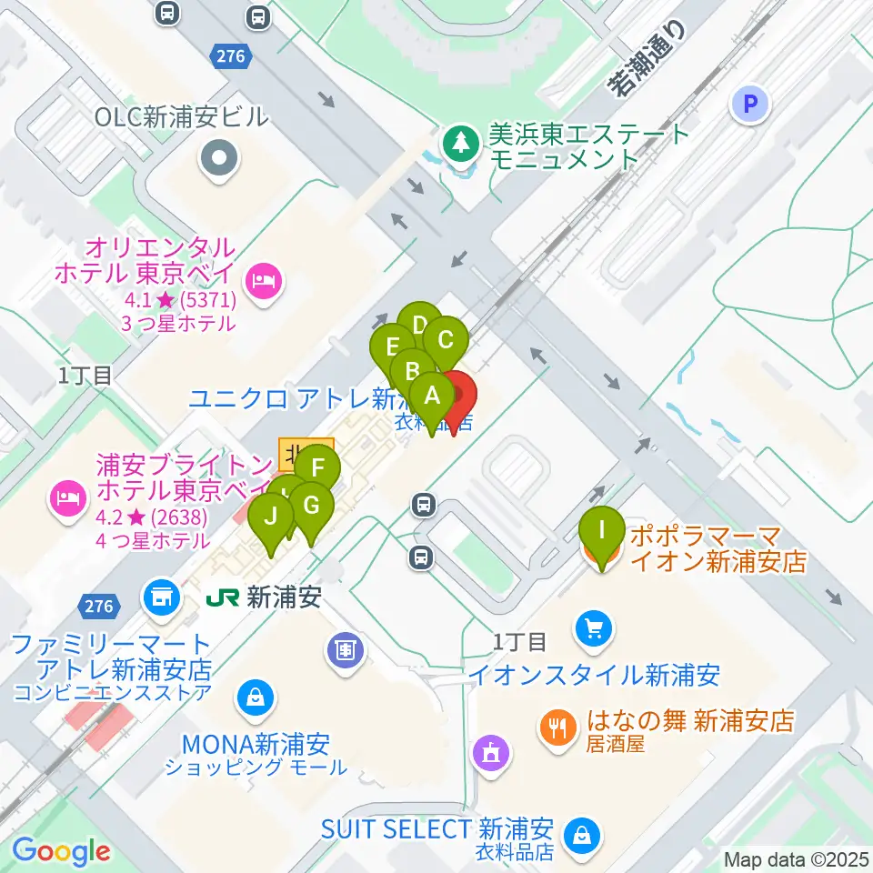新浦安カルチャープラザ周辺のファミレス・ファーストフード一覧地図