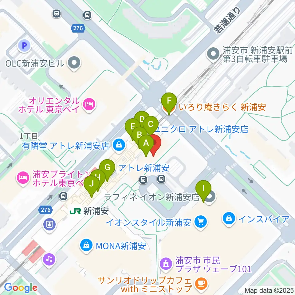 新浦安カルチャープラザ周辺のファミレス・ファーストフード一覧地図