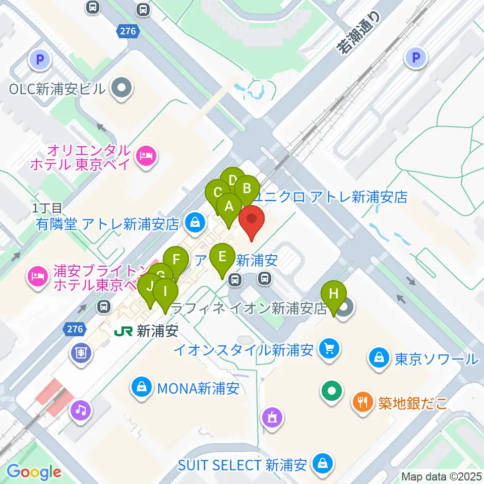 新浦安カルチャープラザ周辺のファミレス・ファーストフード一覧地図