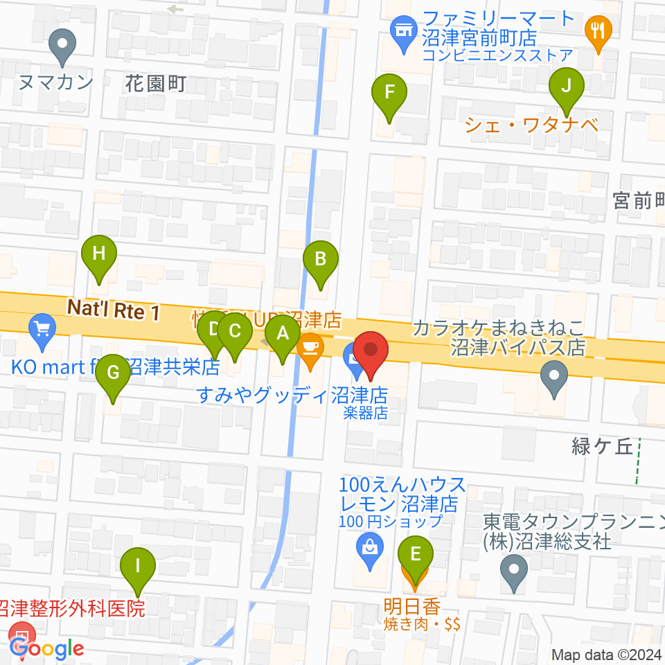 すみやグッディ沼津店周辺のファミレス・ファーストフード一覧地図